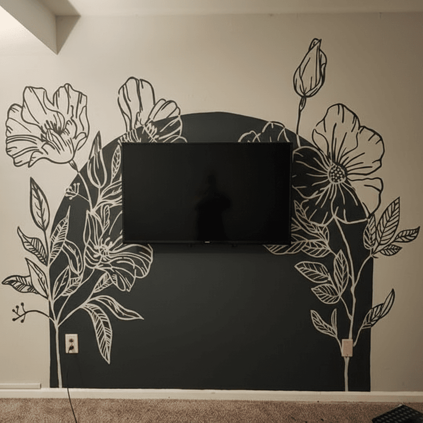Custom wall art design for living room by Kolkata mural artist